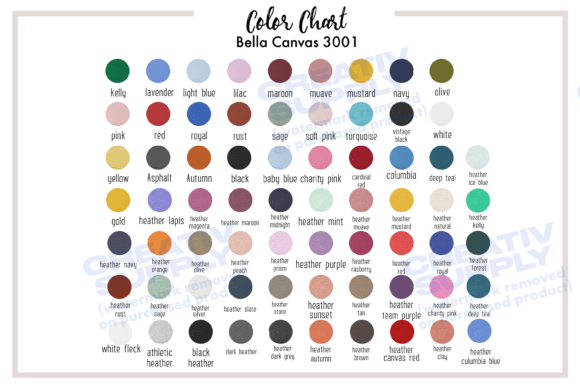 Download Bella Canvas 3001 Color Chart Shirts - Bella canvas Collection