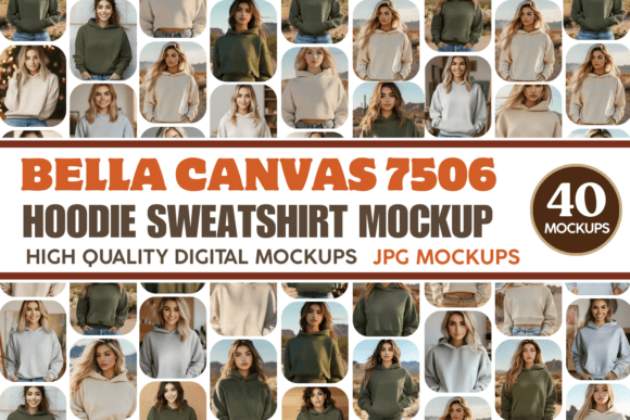 Download Bella Canvas 7506 Hoodie Mockup Bundle - Bella canvas Collection